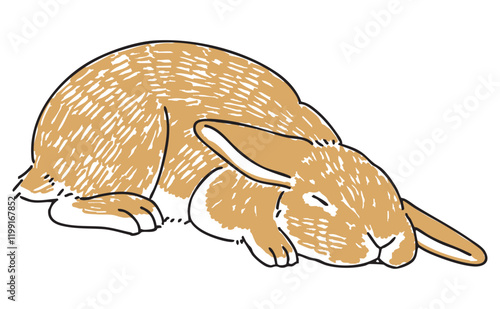 眠っているうさぎの手描きイラスト