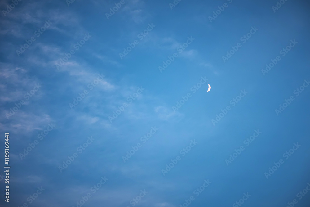 Half moon in the blue sky