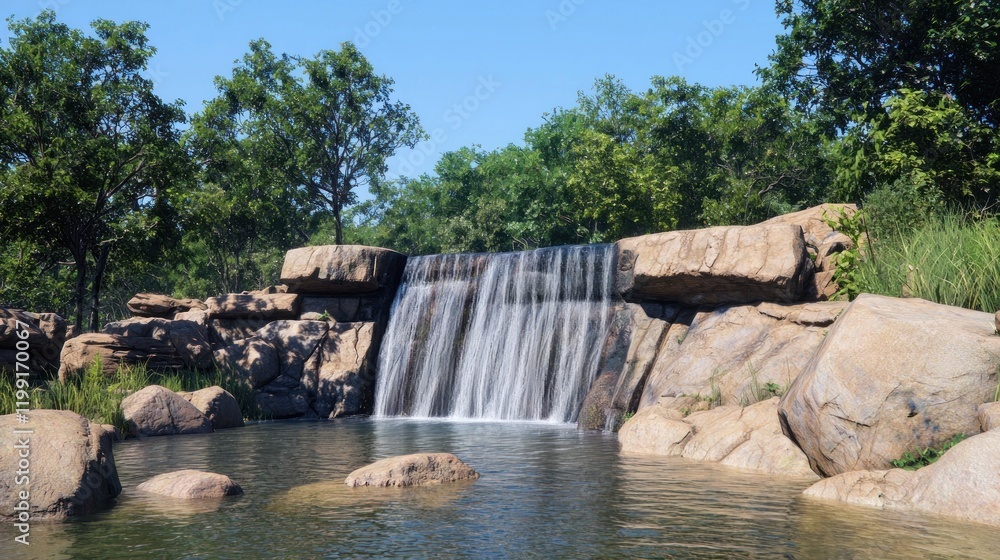 Fototapeta premium Tranquil Waterfall in Lush Garden