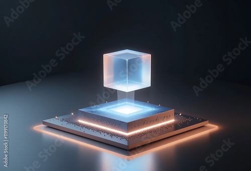 Wallpaper Mural Illuminated Cube Hovers Above Glowing Platform Base Torontodigital.ca