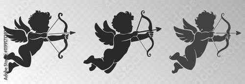 Set of vector angel with an arrow of love. Arrow of love png. Love angel png. Cupid, Cherub. Angel for Valentine's Day. Isolated background. Vector image.