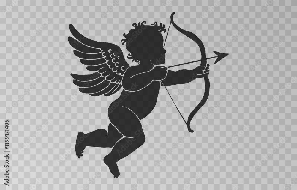 Fototapeta premium Vector angel with an arrow of love. Arrow of love png. Love angel png. Cupid, Cherub. Angel for Valentine's Day. Isolated background. Vector image.