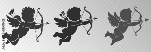 Set of vector angel with an arrow of love. Arrow of love png. Love angel png. Cupid, Cherub. Angel for Valentine's Day. Isolated background. Vector image.