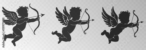 Set of vector angel with an arrow of love. Arrow of love png. Love angel png. Cupid, Cherub. Angel for Valentine's Day. Isolated background. Vector image.