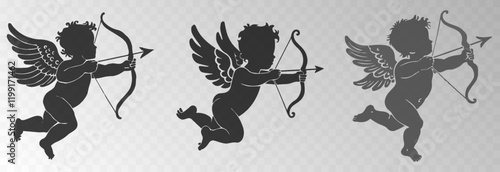 Set of vector angel with an arrow of love. Arrow of love png. Love angel png. Cupid, Cherub. Angel for Valentine's Day. Isolated background. Vector image.