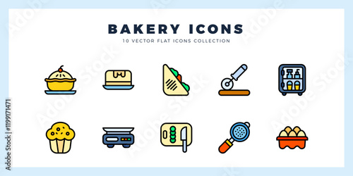 10 Bakery Lineal Color icons pack. vector illustration.