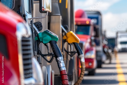 Wallpaper Mural School bus parked next to trucks at a fuel station during a sunny day Torontodigital.ca