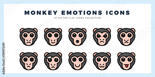 10 Monkey Emoticon Lineal Color icon pack. vector illustration.