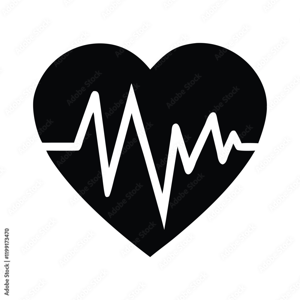 Heartbeat EKG Line Silhouette Vector for Medical and Cardiology Desig Heartbeat EKG Line Silhouette Vector for Medical and Cardiology Desig