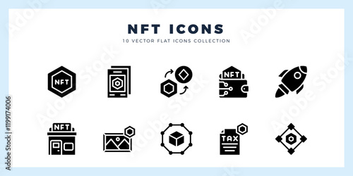 10 NFT Glyph icons pack. vector illustration.