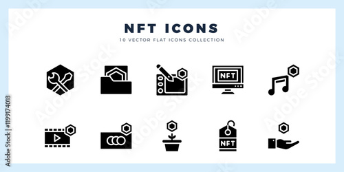 10 NFT Glyph icons pack. vector illustration.