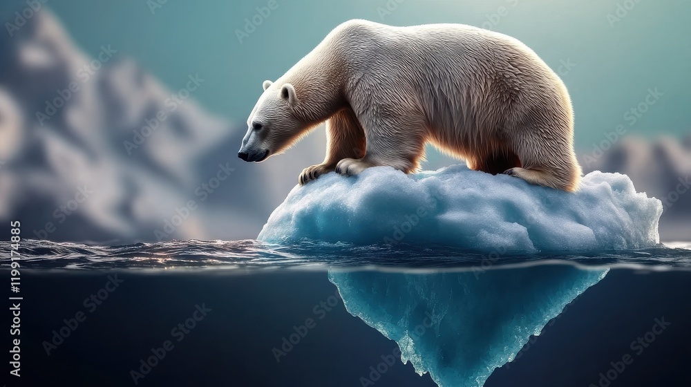 Fototapeta premium Polar bear on iceberg amidst global warming crisis arctic ocean wildlife chilly environment close-up view conservation message