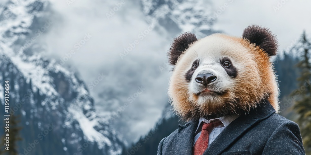 Panda in Suit Majestic Mountain Scenery Panda in Suit Majestic Mountain Scenery