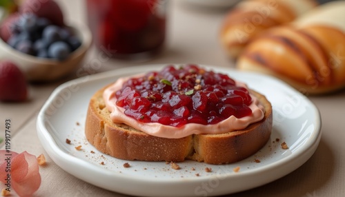 Wallpaper Mural Toast topped with cherry compote and cream cheese. Torontodigital.ca