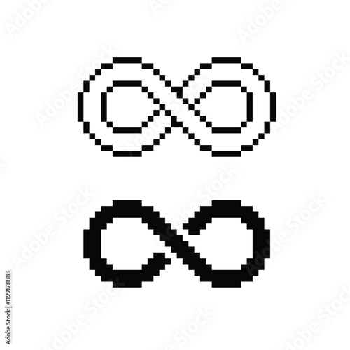 pixel infinity icon  sign for 8 bit game logo