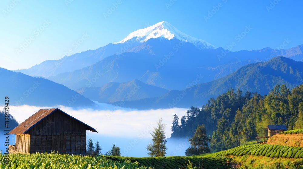 Fototapeta premium Mountain Village Sunrise