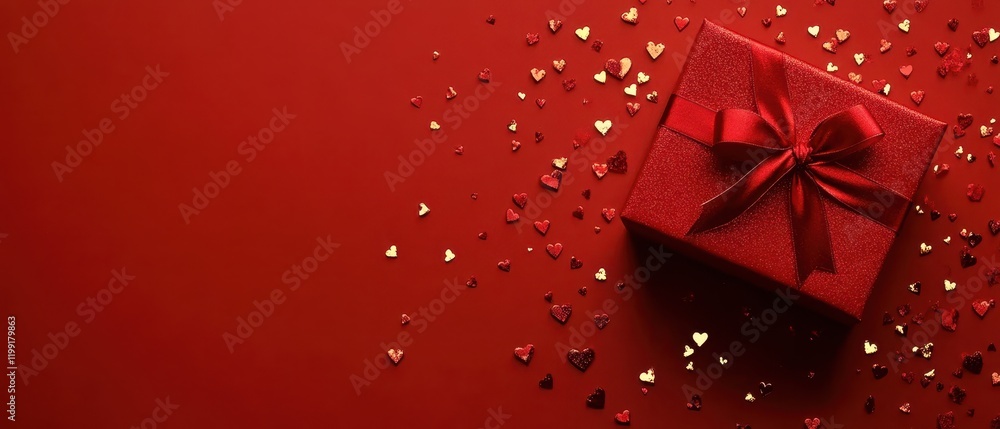 A vibrant red gift box adorned with a lush bow, symbolizing love and romance, perfect for celebrating the joy of Valentine's Day. A vibrant red gift box adorned with a lush bow, symbolizing love and romance, perfect for celebrating the joy of Valentine's Day.