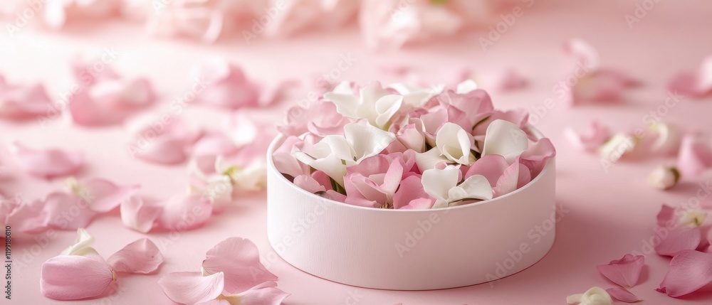 A delicate white bowl brimming with soft pink petals rests gracefully on a gentle pink surface, embodying the romance of Valentine's Day. A delicate white bowl brimming with soft pink petals rests gracefully on a gentle pink surface, embodying the romance of Valentine's Day.