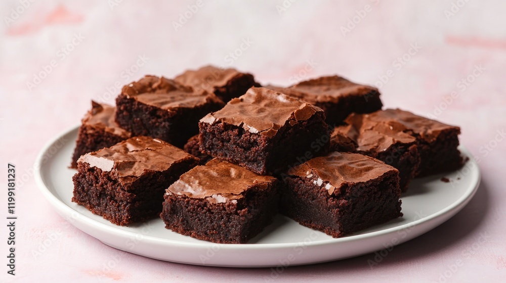 Rich chocolate brownies arranged neatly on plate, showcasing the Rich chocolate brownies arranged neatly on plate, showcasing the