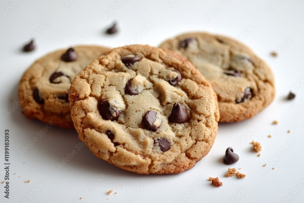 Warm chocolate chip cookies with golden-brown texture and melted Warm chocolate chip cookies with golden-brown texture and melted