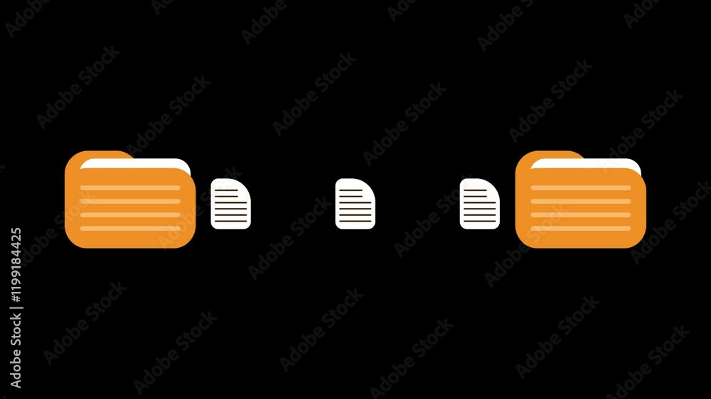 Two folders file transfer animation seamless loop. Suitable for business, data management, transfer, and document related concepts.