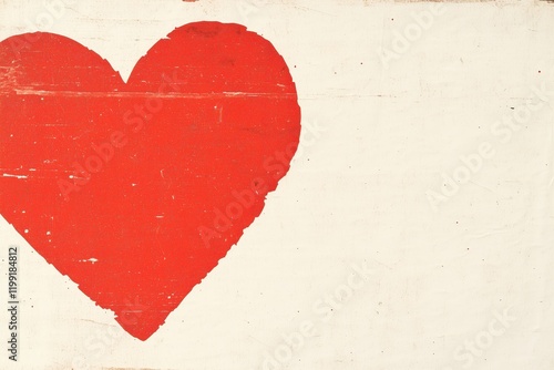 A bold red heart painted on a distressed white background, showcasing a rustic and vintage aesthetic, with copy space for text.
