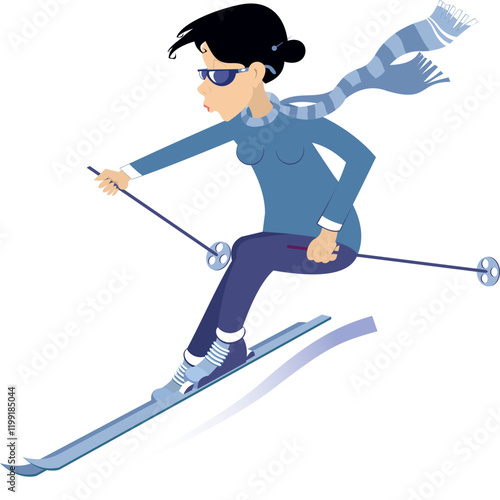 Skiing young woman. 
Winter sport. Young skier woman. Isolated on white background
