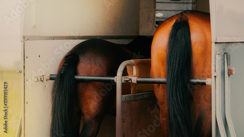 Slika na platnu There are two horses in a horse-drawn van on a summer day