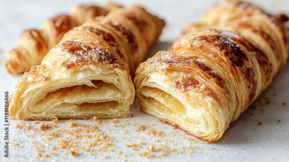 Flaky pastries layered with golden crust, showcasing delicious f Flaky pastries layered with golden crust, showcasing delicious f