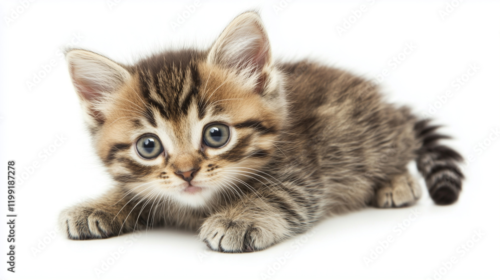 Obraz premium Tabby kitten sitting on white background