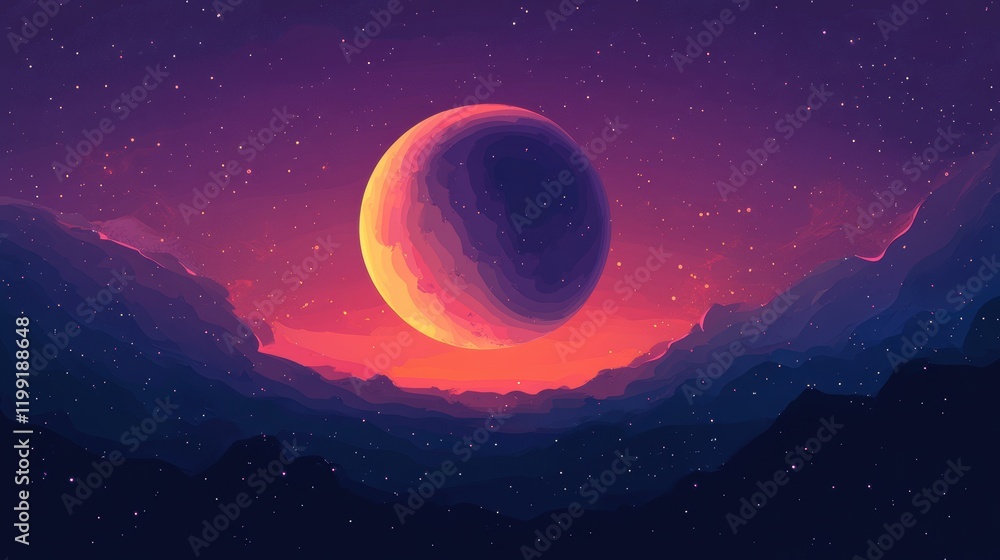 Alien Planet Rising Over Mountainscape Alien Planet Rising Over Mountainscape