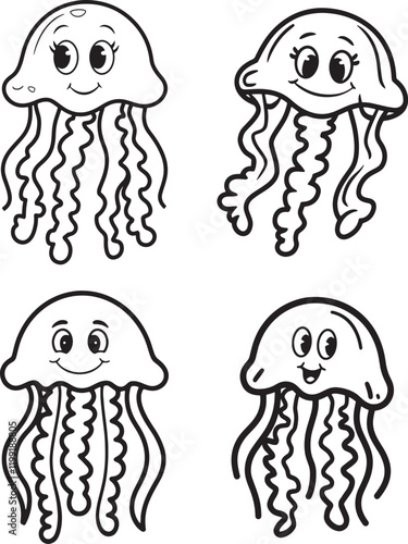 Cute Cartoon Jellyfish Vector Illustrations