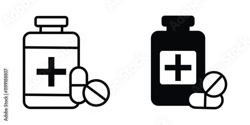 pill bottle icon set. medicine bottle icon set. capsule sign. medical drug symbol. health sign. medical treatment sign. pharmacy medicine icon. vector illustration on transparent background.