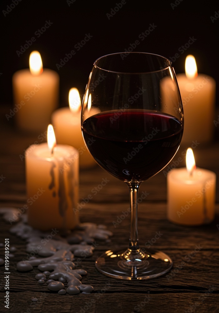 Red Wine with Candles, Romantic Setting Red Wine with Candles, Romantic Setting