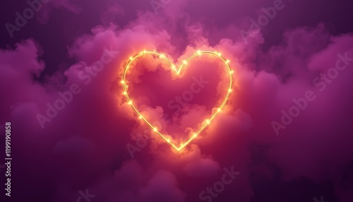 Glowing heart in pink clouds for Valentine’s Day