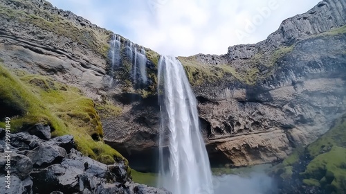 Majestic Waterfall cascading down rocky cliffs