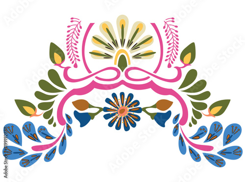 Mughal decorative ornamental floral. Vintage intricate traditional mughal style with flowers and foliage. Vector illustration