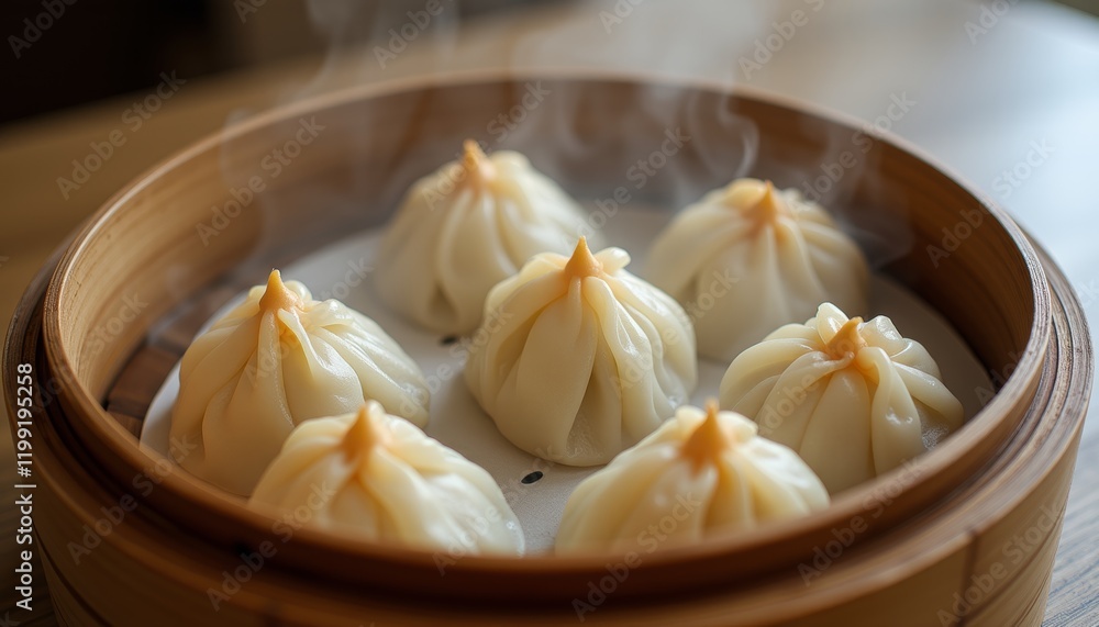 Steaming dumplings in bamboo steamer Steaming dumplings in bamboo steamer