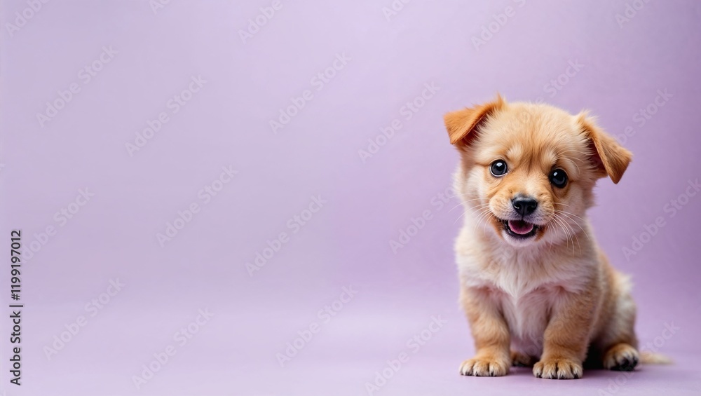 Adorable Puppy Sitting on a Light Purple Background Adorable Puppy Sitting on a Light Purple Background