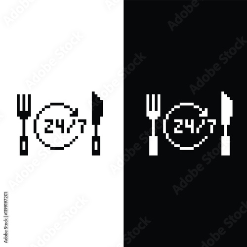 fork plate knife icon 8 bit 24 7 food, pixel art   game  restaurant logo template food company.
