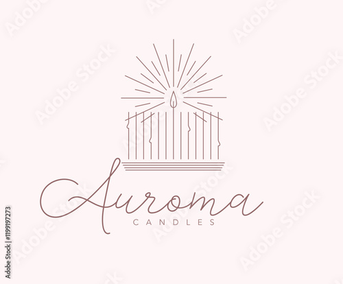 Obraz na płótnie Candle label design lettering auroma drawing in linear art deco style on beige background w salonie