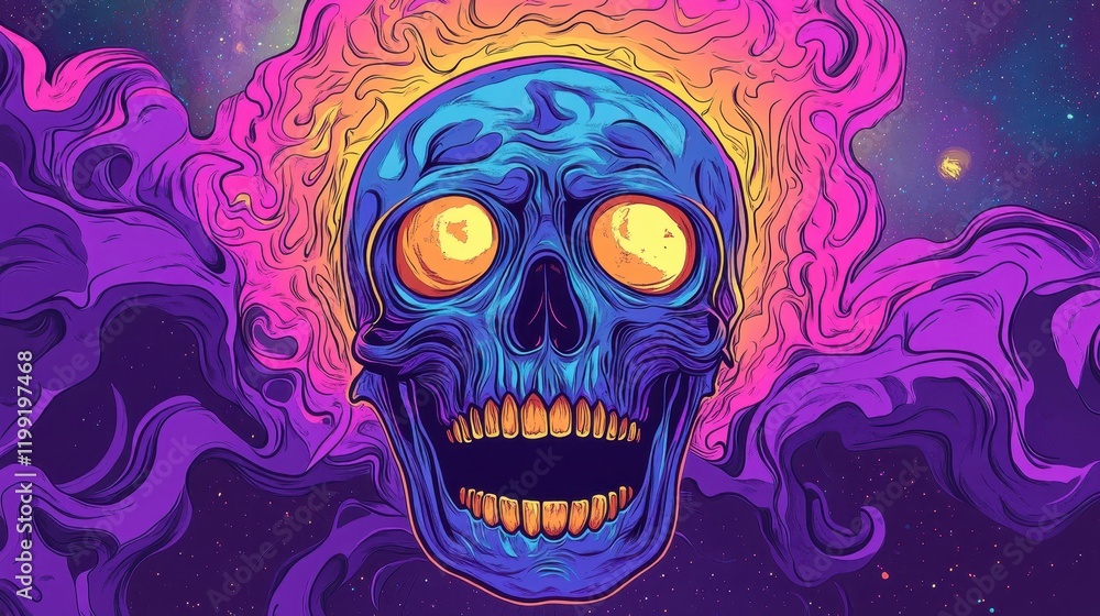 Fototapeta premium Psychedelic Skull in Cosmic Vapor Swirls