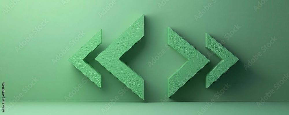 Fototapeta premium A minimalistic green background features stylized arrows pointing in opposite directions, creating a modern and dynamic visual effect.
