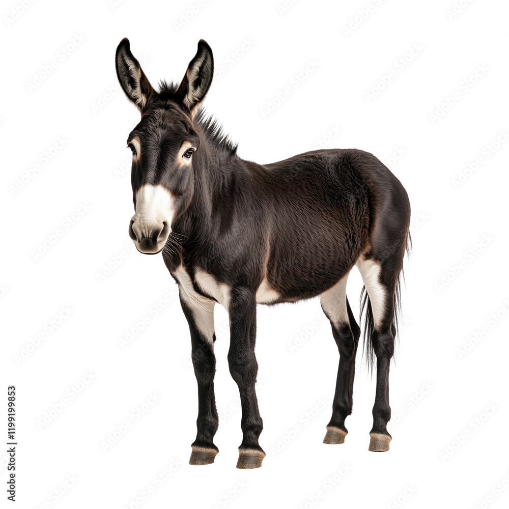 Black Donkey Standing isolated on white or transparent background, png. Easy to place on any other background Black Donkey Standing isolated on white or transparent background, png. Easy to place on any other background