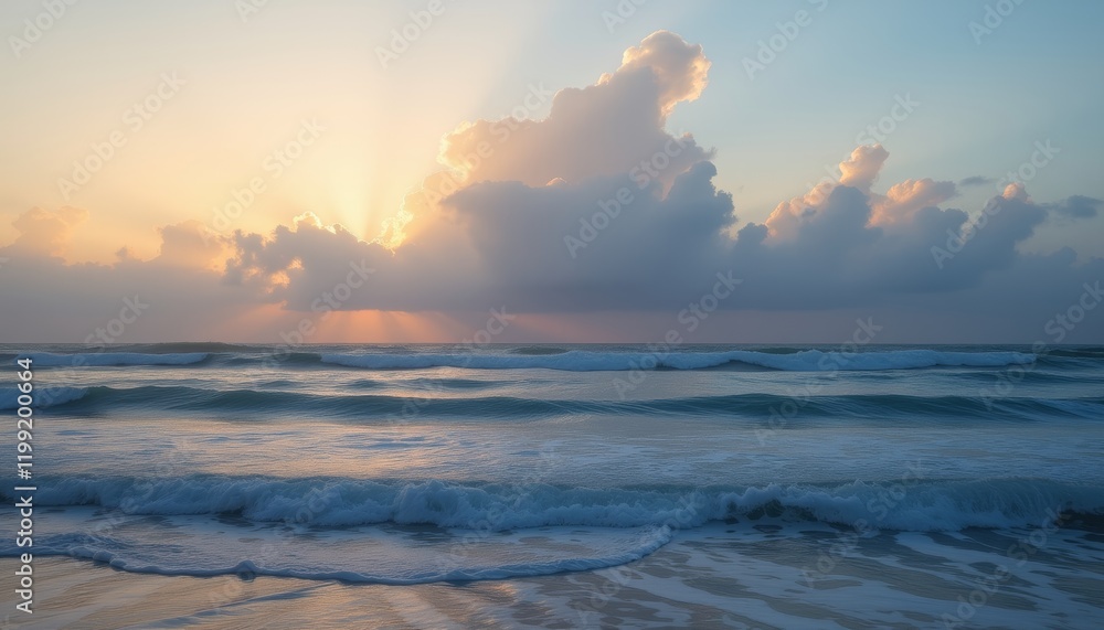 Fototapeta premium Ocean waves at sunrise with dramatic clouds