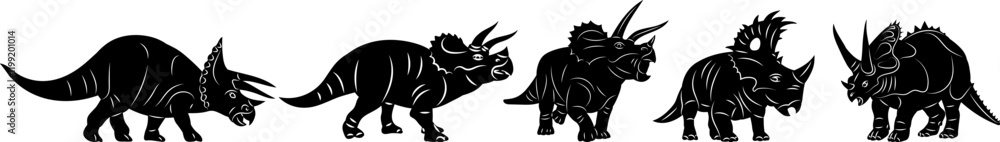 Fototapeta premium dinosaurs with tusks silhouette set vector