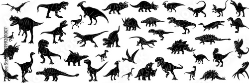 dinosaurs different breeds silhouette set vector