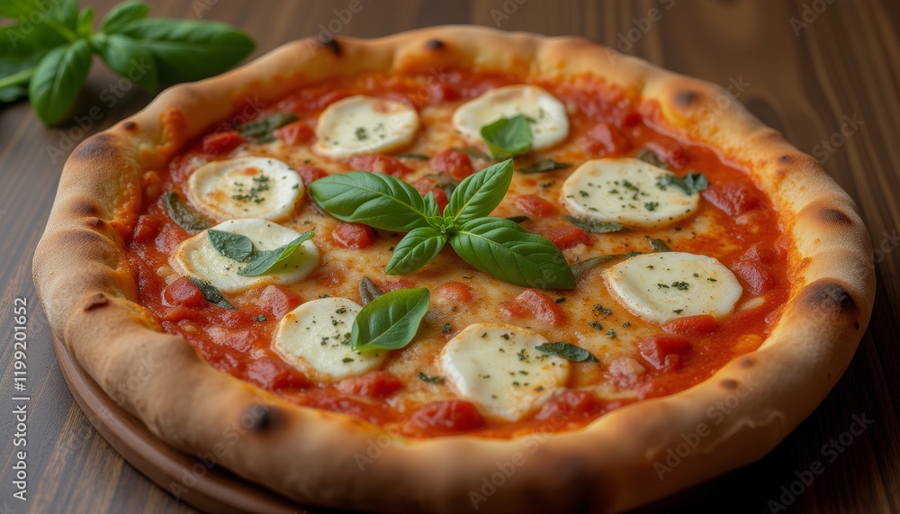 Fresh margherita pizza with basil leaves Fresh margherita pizza with basil leaves
