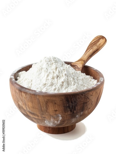 All purpose flour in a wooden bowl for baking. photo