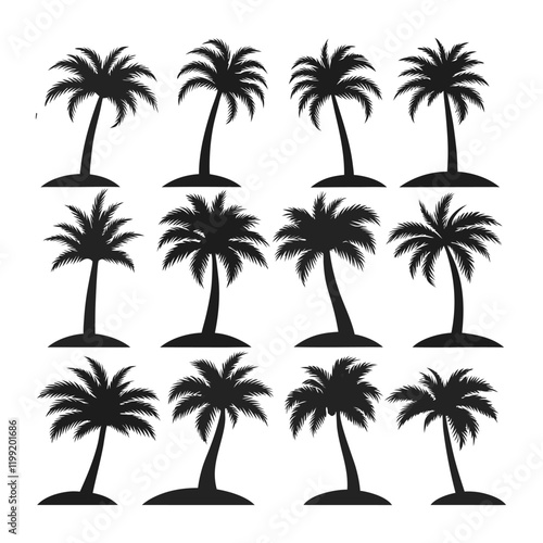 Palm Silhouttes, Coconut tree silhouettes Bundle and Set of palm tree silhouettes